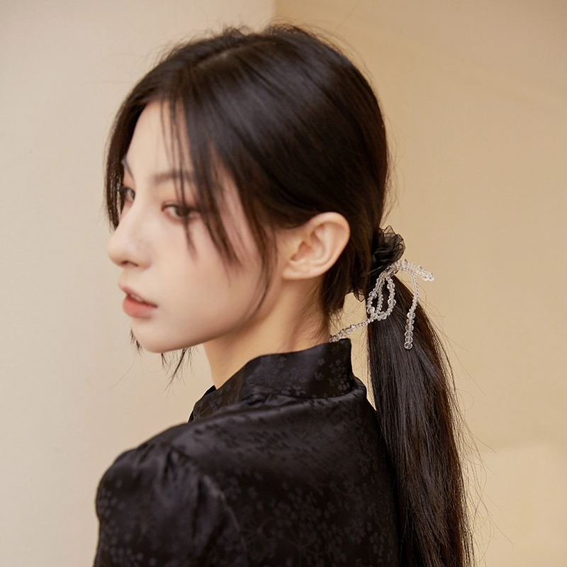 沂茹 高级感雪纺网纱串珠大肠发圈女扎发橡皮筋丸子头发绳精致头绳头饰配饰女款