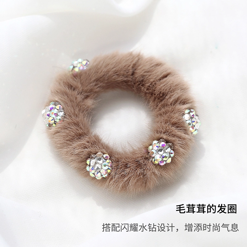 沂茹 秋冬新款韩式质感时尚减龄少女百搭气质高弹耐用发绳发饰头饰#好运 绒毛人造水晶 发圈 女款