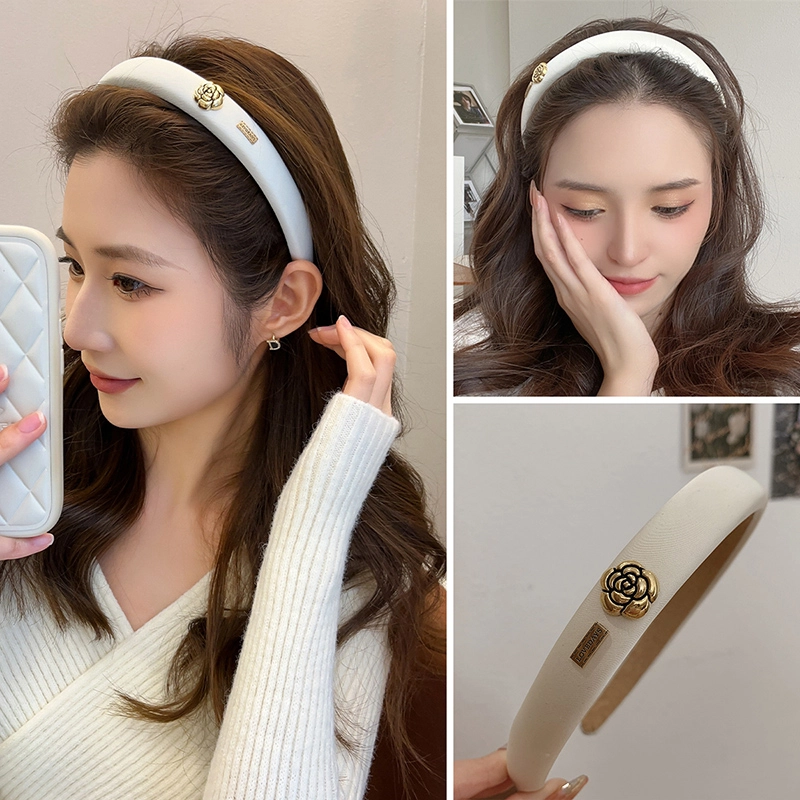 沂茹 气质公主少女感高贵减龄日常白色抹油玫瑰花海绵 发箍 女款