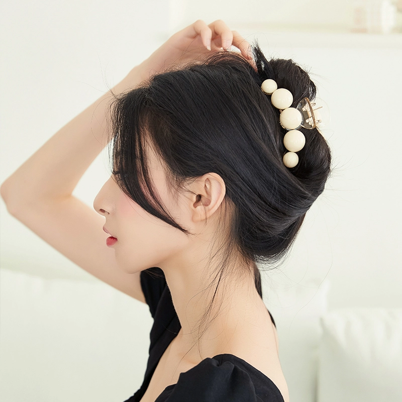 沂茹 少女感珠珠发夹鲨鱼夹低丸子头抓夹后脑勺盘发发抓发卡头饰配饰女款