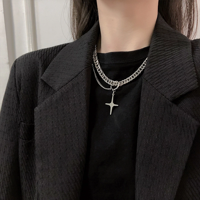 沂茹 潮流冷淡风个性中性锁骨链 钛钢 项链 男女同款情侣款 银色