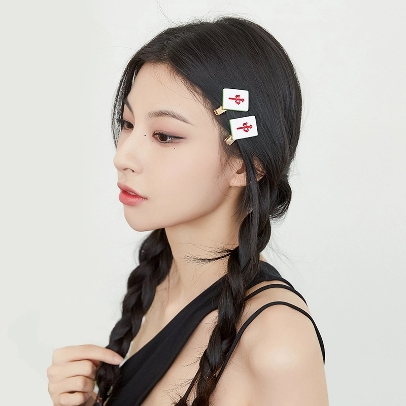 沂茹 仿真麻雀红中發财文字边夹发夹潮流时尚可爱搞怪刘海侧边夹女款发卡发饰头饰配饰