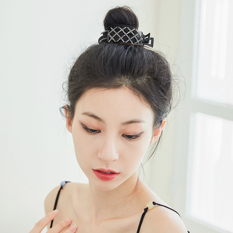 沂茹 个性黑色网格镂空 丸子头简约时尚百搭后脑勺优雅气质精致小巧 发夹 女款
