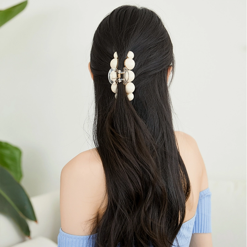 沂茹 少女感珠珠发夹鲨鱼夹低丸子头抓夹后脑勺盘发发抓发卡头饰配饰女款