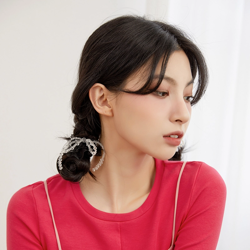 沂茹 高级感雪纺网纱串珠大肠发圈女扎发橡皮筋丸子头发绳精致头绳头饰配饰女款