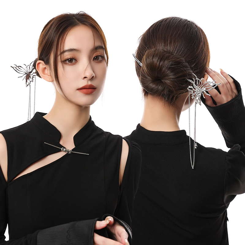 沂茹 新中式熔岩蝴蝶发叉时尚小众设计旗袍盘发 合金 簪子发簪 女款