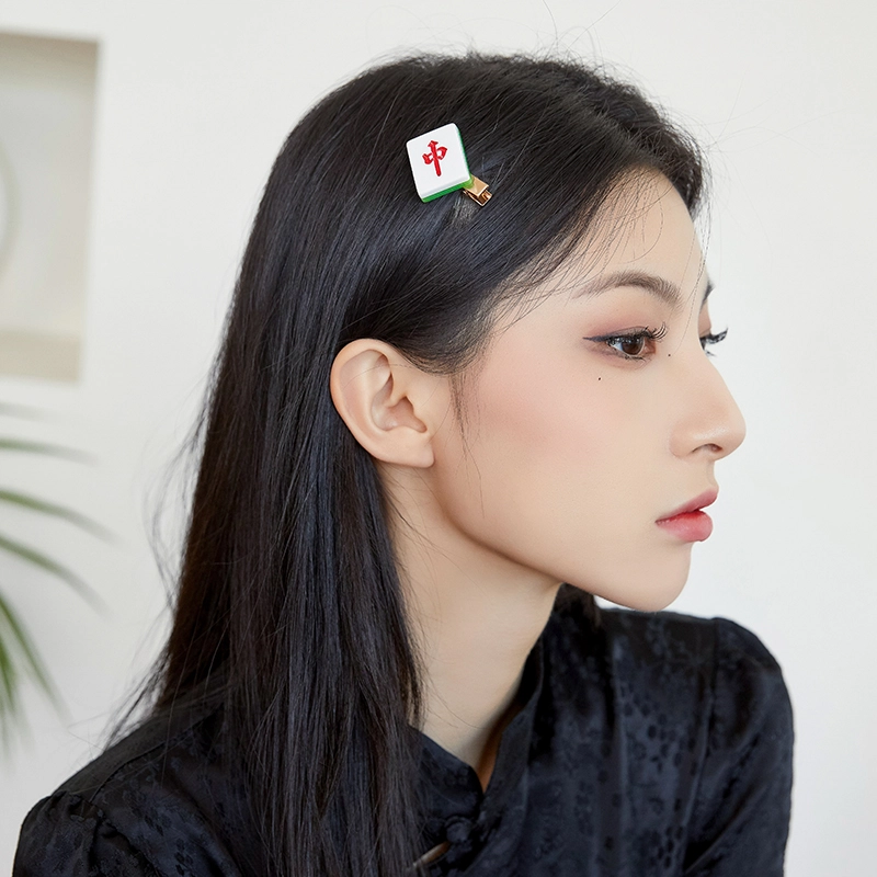 沂茹 仿真麻雀红中發财文字边夹发夹潮流时尚可爱搞怪刘海侧边夹女款发卡发饰头饰配饰