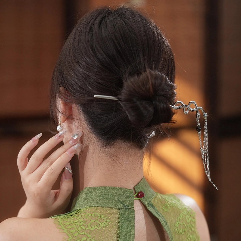 沂茹 新中式灵蛇流苏小众冷淡风双蛇缠绕盘发复古旗袍汉服 发簪 女款