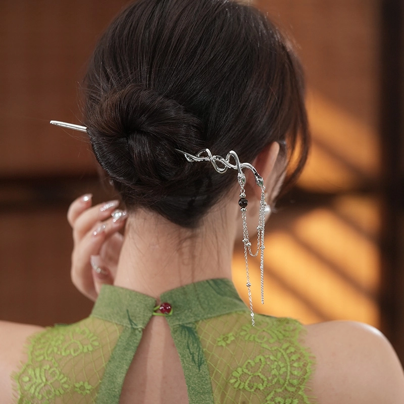 沂茹 新中式灵蛇流苏小众冷淡风双蛇缠绕盘发复古旗袍汉服 发簪 女款