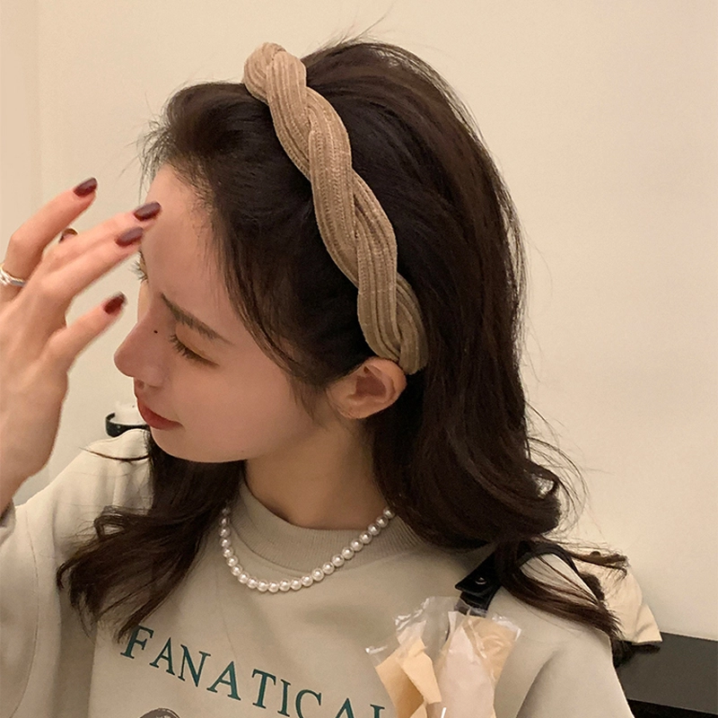 沂茹 时尚简约韩国气质麻花碎发头箍秋冬款外出通勤百搭 绒布树脂 发箍发卡头饰  女款