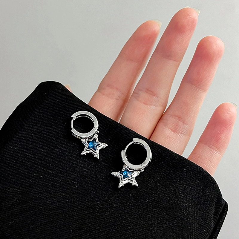 沂茹 森系精致个性小众设计感甜酷风蓝色五角星垂日常通勤百搭几何原宿风 合金 耳环 女款