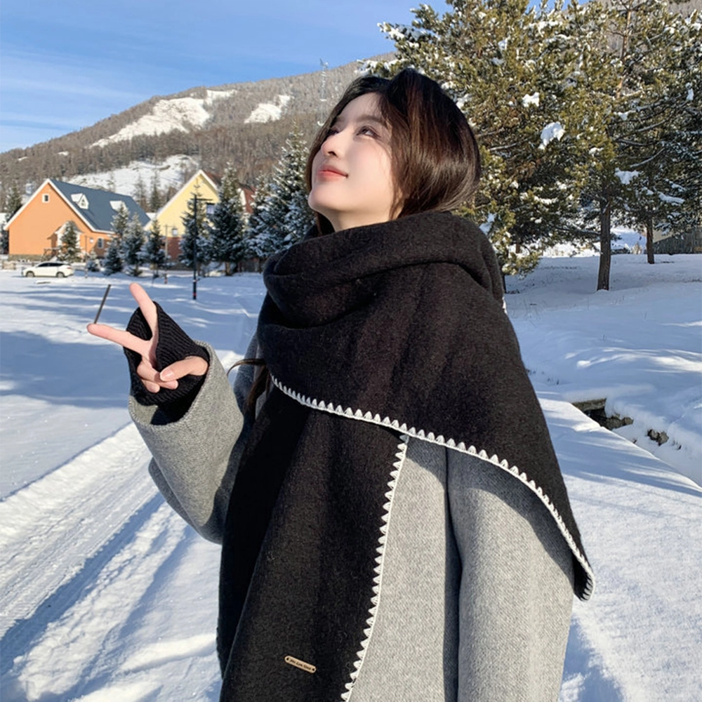 心水好物 羊毛混纺 韩系冬季氛围感锁边保暖防寒软糯亲肤 绒线围巾 男女同款情侣款