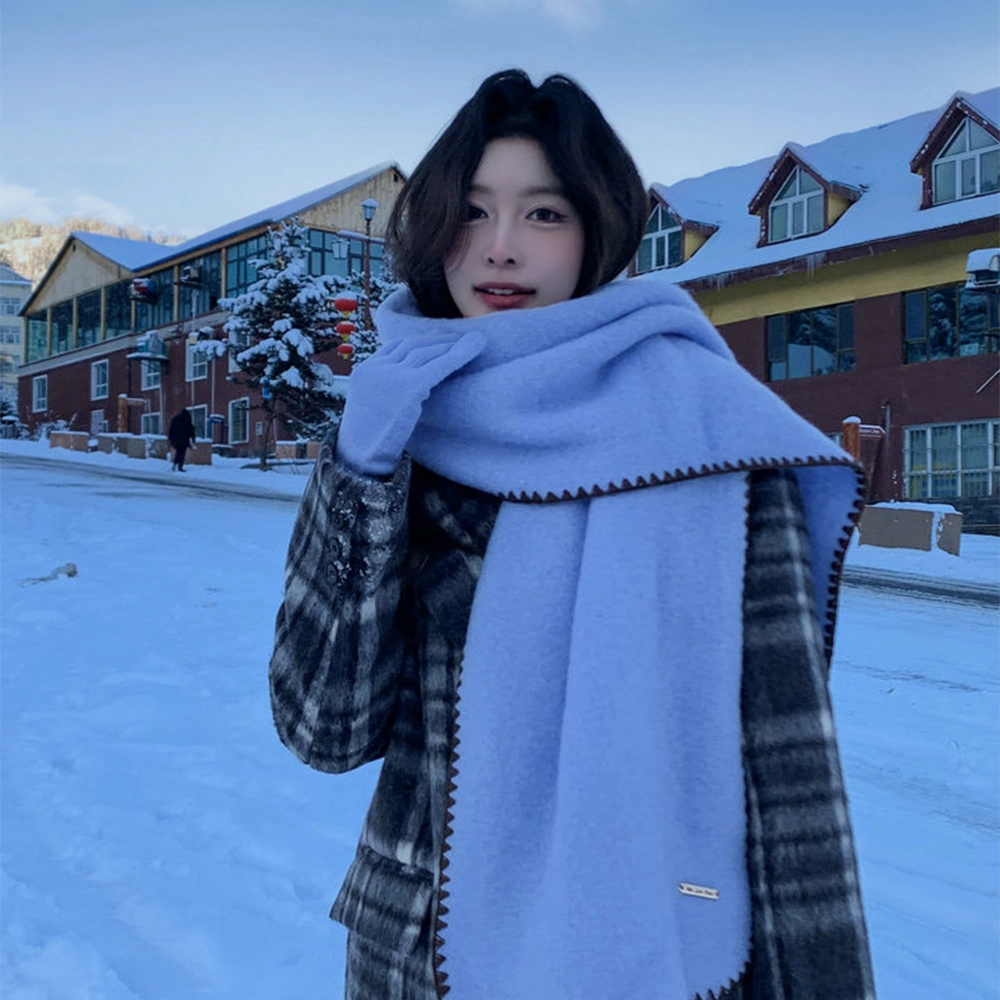 心水好物 羊毛混纺 韩系冬季氛围感锁边保暖防寒软糯亲肤 绒线围巾 男女同款情侣款