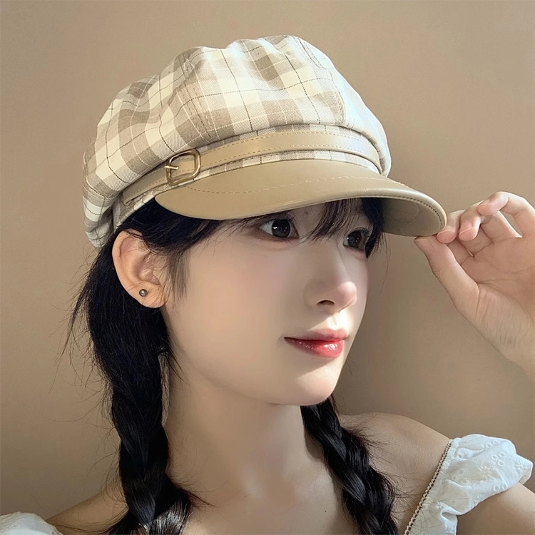 心水好物 学院文艺风 复古格子八角帽 小清新百搭 棉 贝雷帽 女款