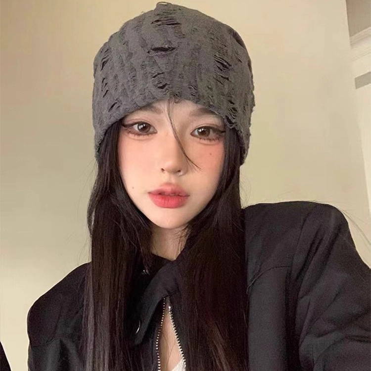 心水好物 日系破洞做旧薄款个性百搭包头帽街头潮牌大头围显脸小 聚酯纤维 堆堆帽 男女同款情侣款