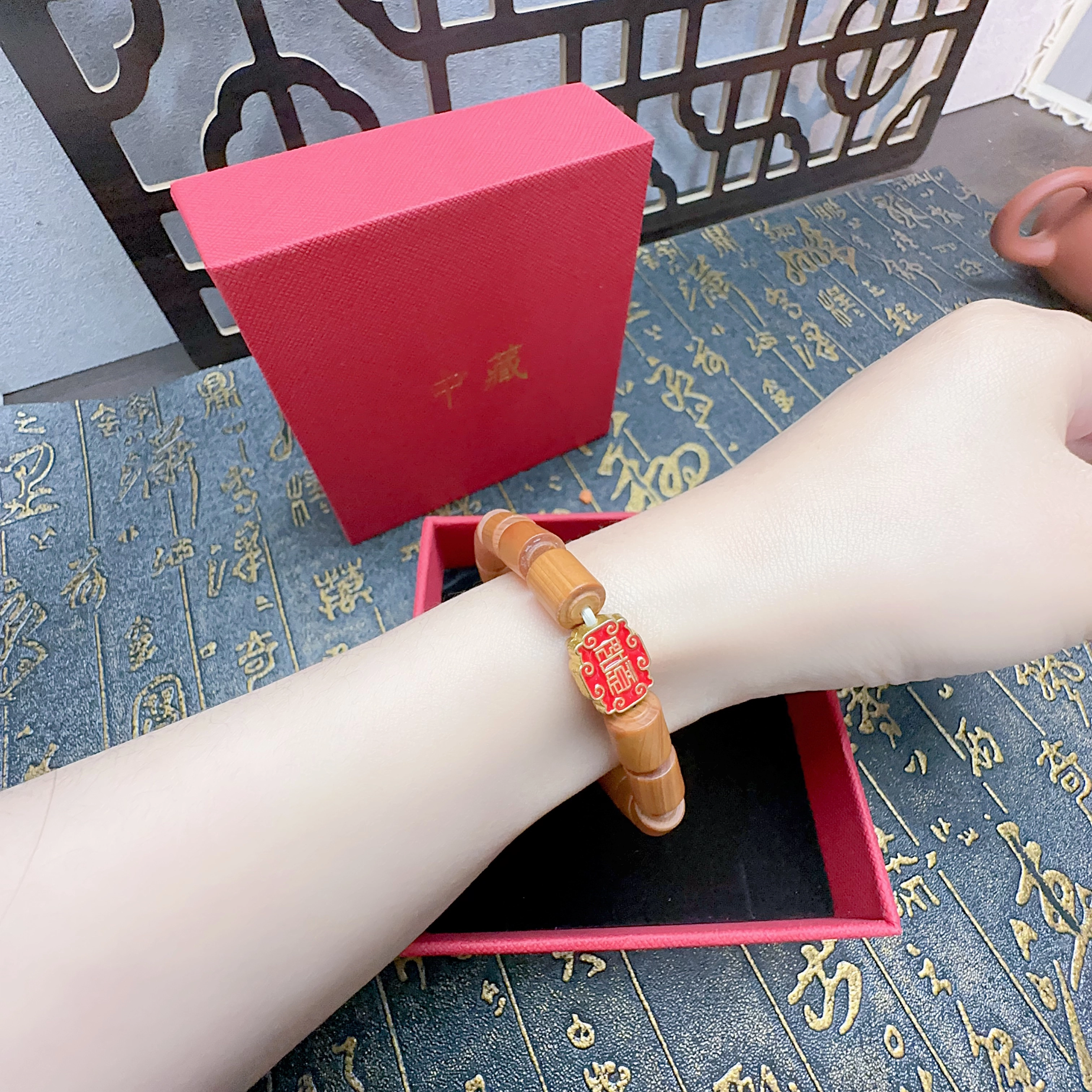 中藏 节节高国潮复古新中式文玩吉祥如意招财纳福 木质 木作手串 男女同款情侣款 崖柏