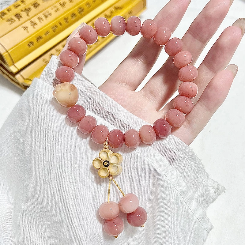 中藏 粉色苹果珠手持 菩提根 手串 男女同款情侣款