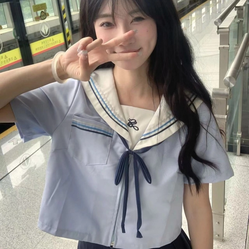 果瑱 日系学院风小众设计感基础款可爱甜美上衣简约短裙制服 女款