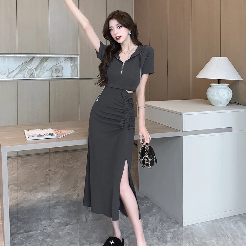 果瑱 通勤简约时尚百搭短袖连衣裙 女款