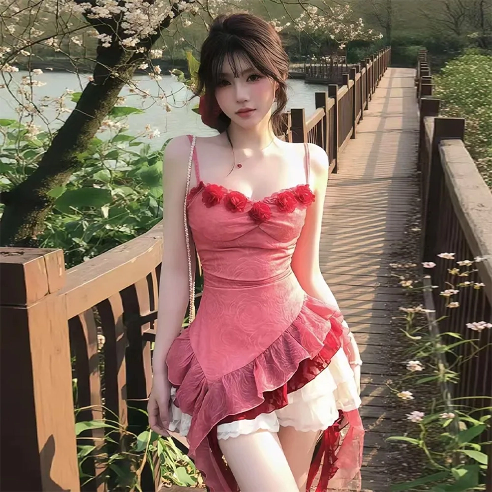 果瑱 两件套不规则荷叶边吊带裙外穿修身显瘦裙装套装 女款