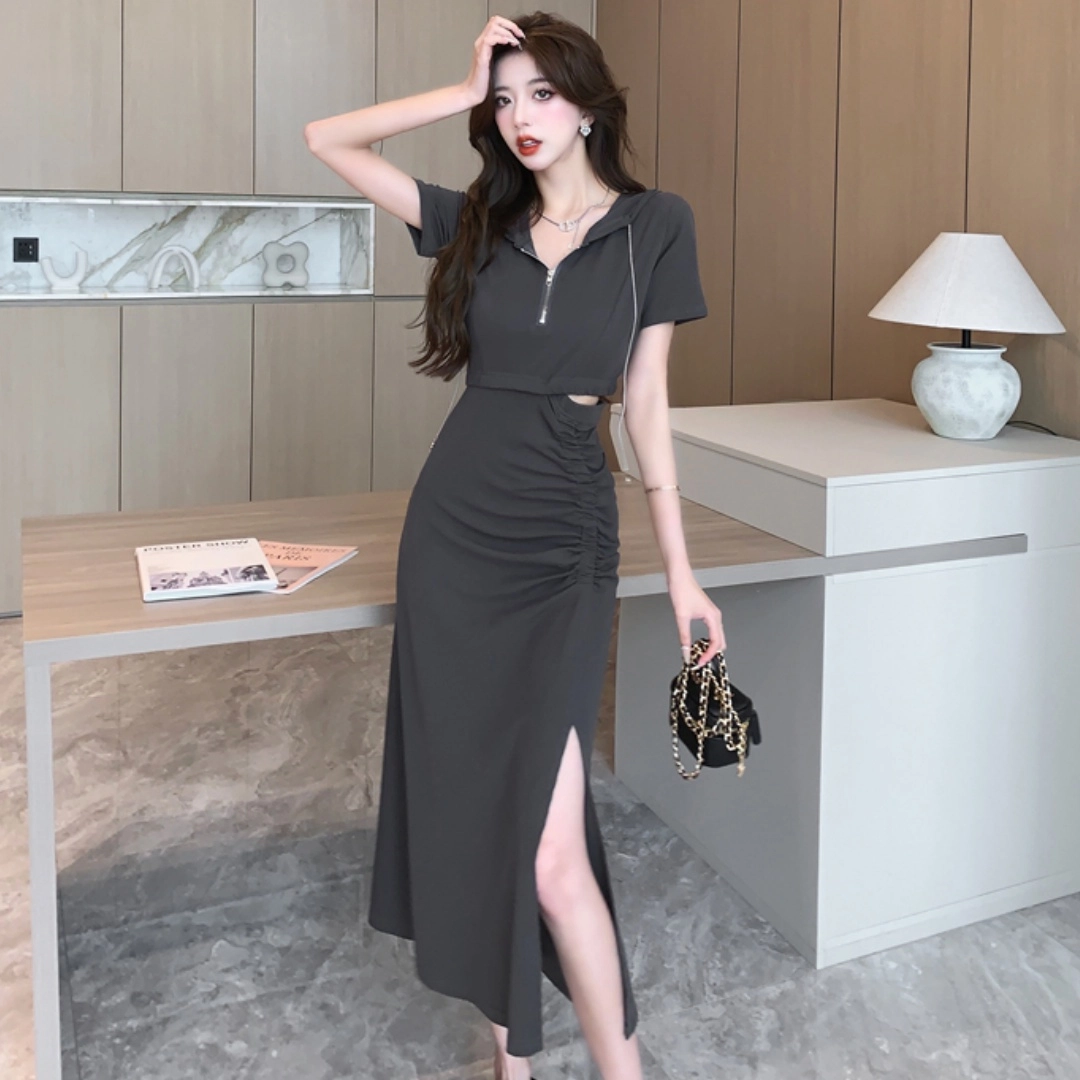 果瑱 通勤简约时尚百搭短袖连衣裙 女款