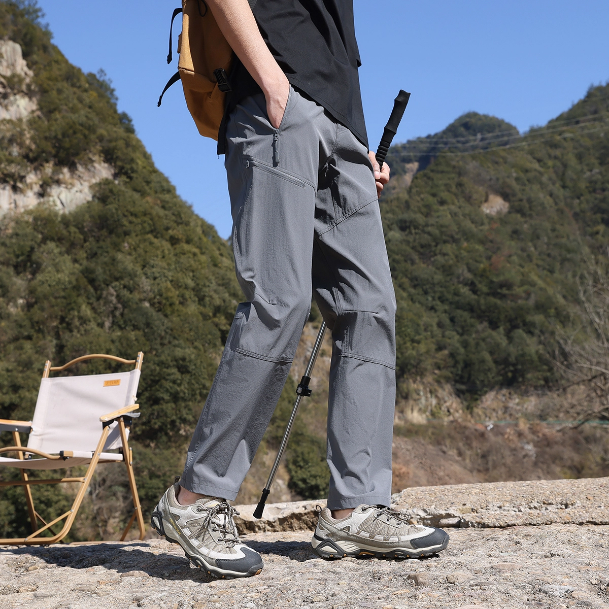 美力城 美式复古腰带设计夏季薄款山系户外登山工装裤防风防水机能冲锋裤阔腿直筒休闲裤 男女同款
