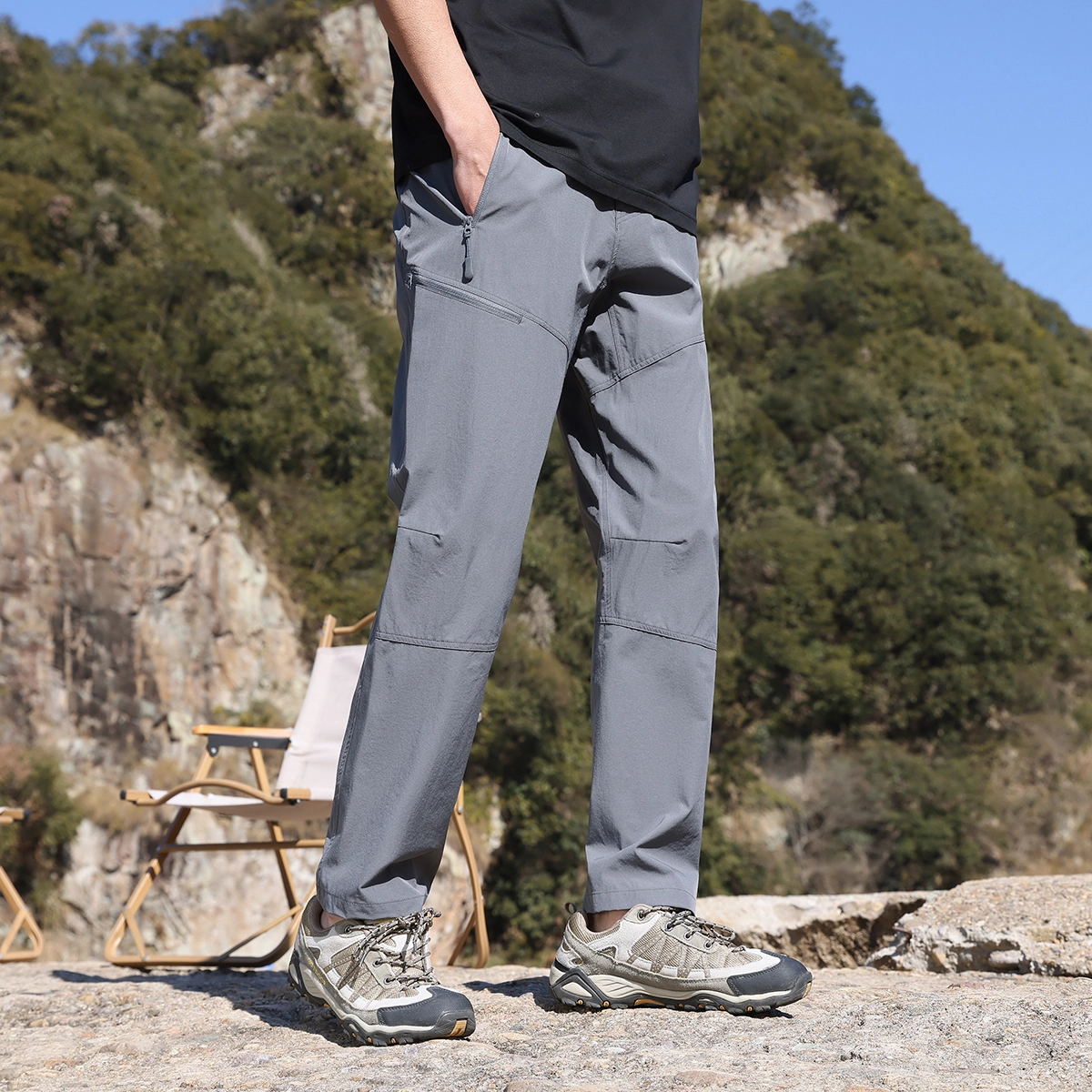 美力城 美式复古腰带设计夏季薄款山系户外登山工装裤防风防水机能冲锋裤阔腿直筒休闲裤 男女同款