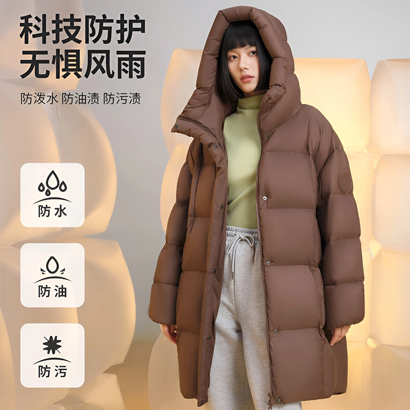 美力城 时尚潮流三防面料轻暖泡芙白鹅绒户外极寒宽松百搭舒适保暖中长款连帽羽绒服 男女同款
