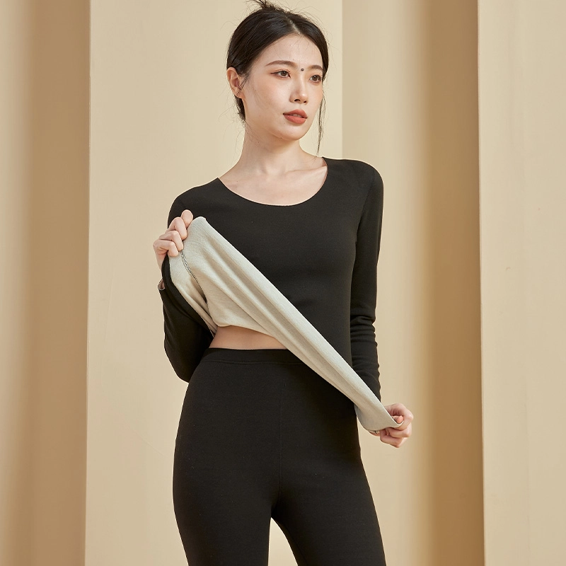美力城 纯色随心裁圆领长袖长裤保温秋衣秋裤防寒打底内衣保暖套装 女款