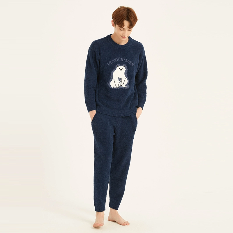 美力城 半边绒圆领套头动物卡通简约休闲家居服可外穿保暖秋冬睡衣套装 男款
