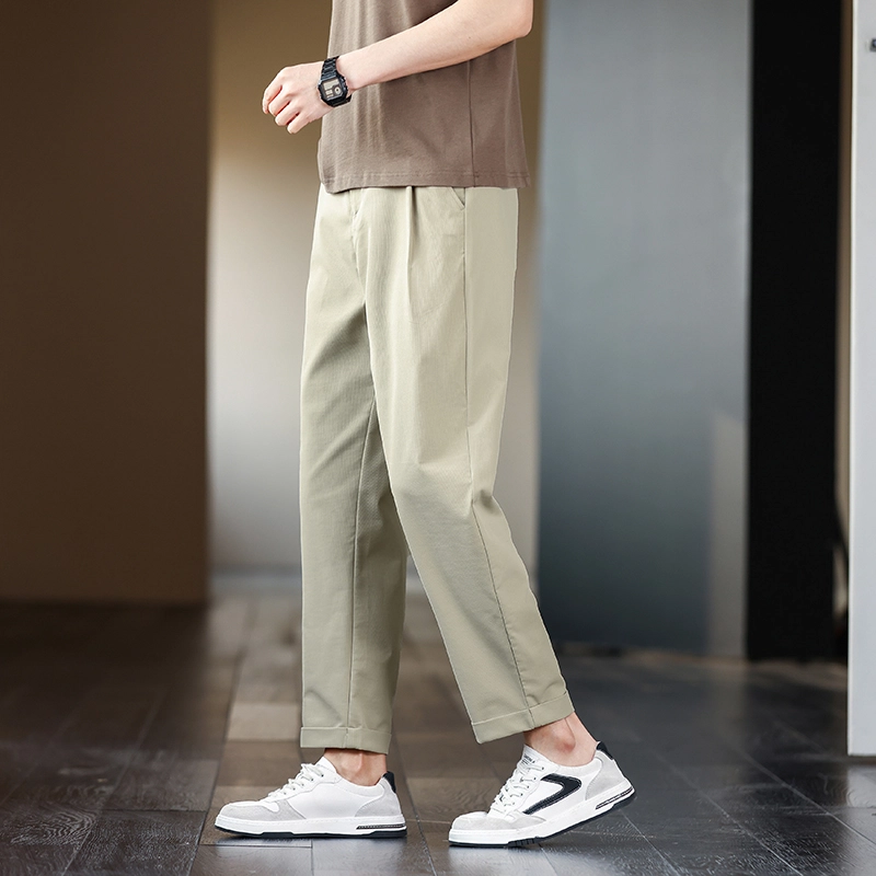 美力城 美式纯色通勤垂感高级感冰丝凉感直筒休闲裤 男款