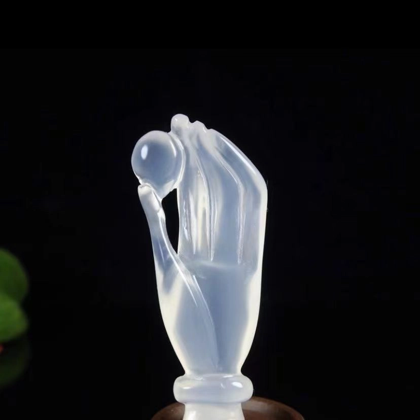 赐帛 新中式轻奢高冰透白月光 佛手 掌上明珠伸手来财 温婉优雅 玉髓 玉石项链 男女同款情侣款