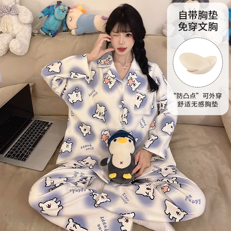 桔内 秋季纯棉带胸垫可爱卡通宽松可外穿家居服 睡衣套装 女款