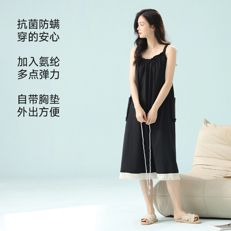 桔内 法式高级甜美亲肤纯欲睡衣无袖免穿内衣防凸点可外穿吊带家居服睡裙 女款