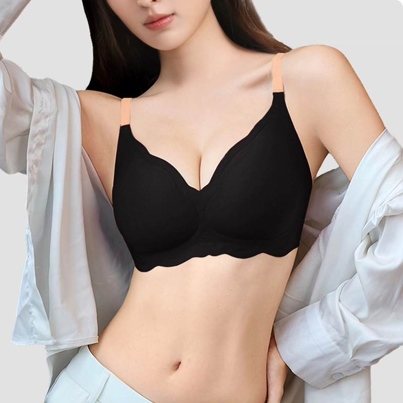 桔内 女士撞色固定可调节肩带半不可拆卸海绵胸垫聚拢亲肤内衣 女款