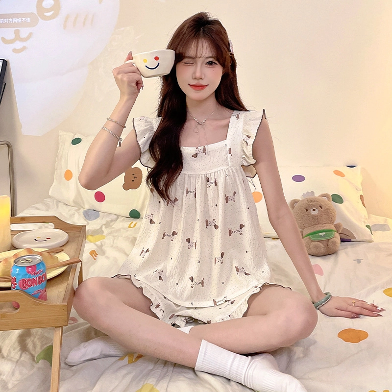 桔内 云朵棉背心短裤甜美清凉薄款可爱外穿家居服睡衣套装 女款