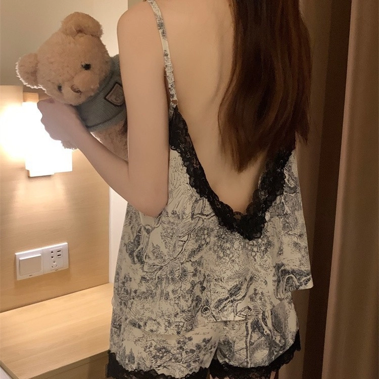 桔内 甜美花边韩版舒适吊带睡衣套装 女款