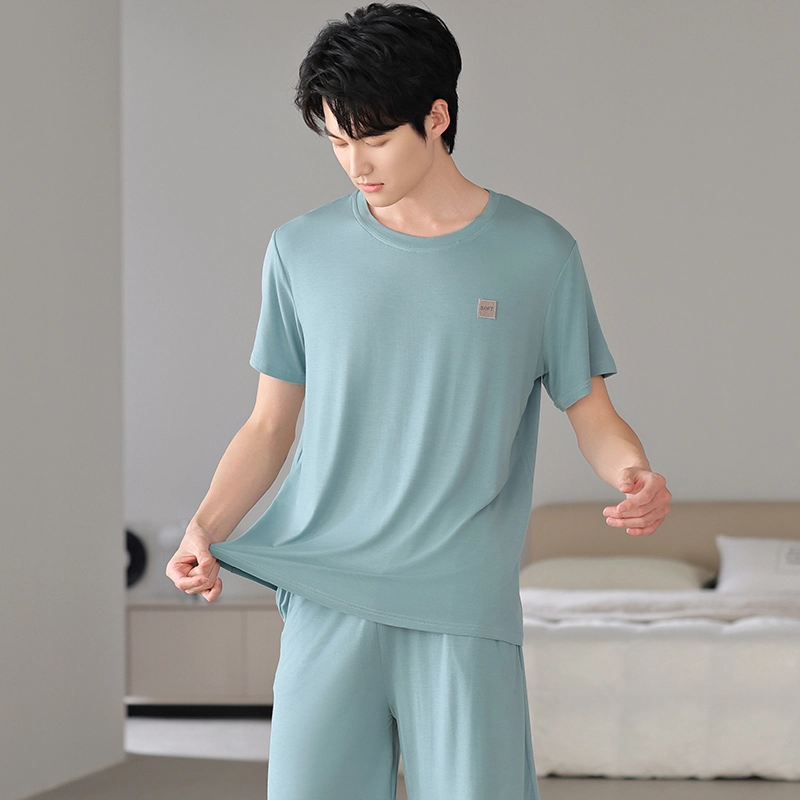 桔内 莫代尔棉薄款短袖纯色圆领短裤睡衣套装 男款