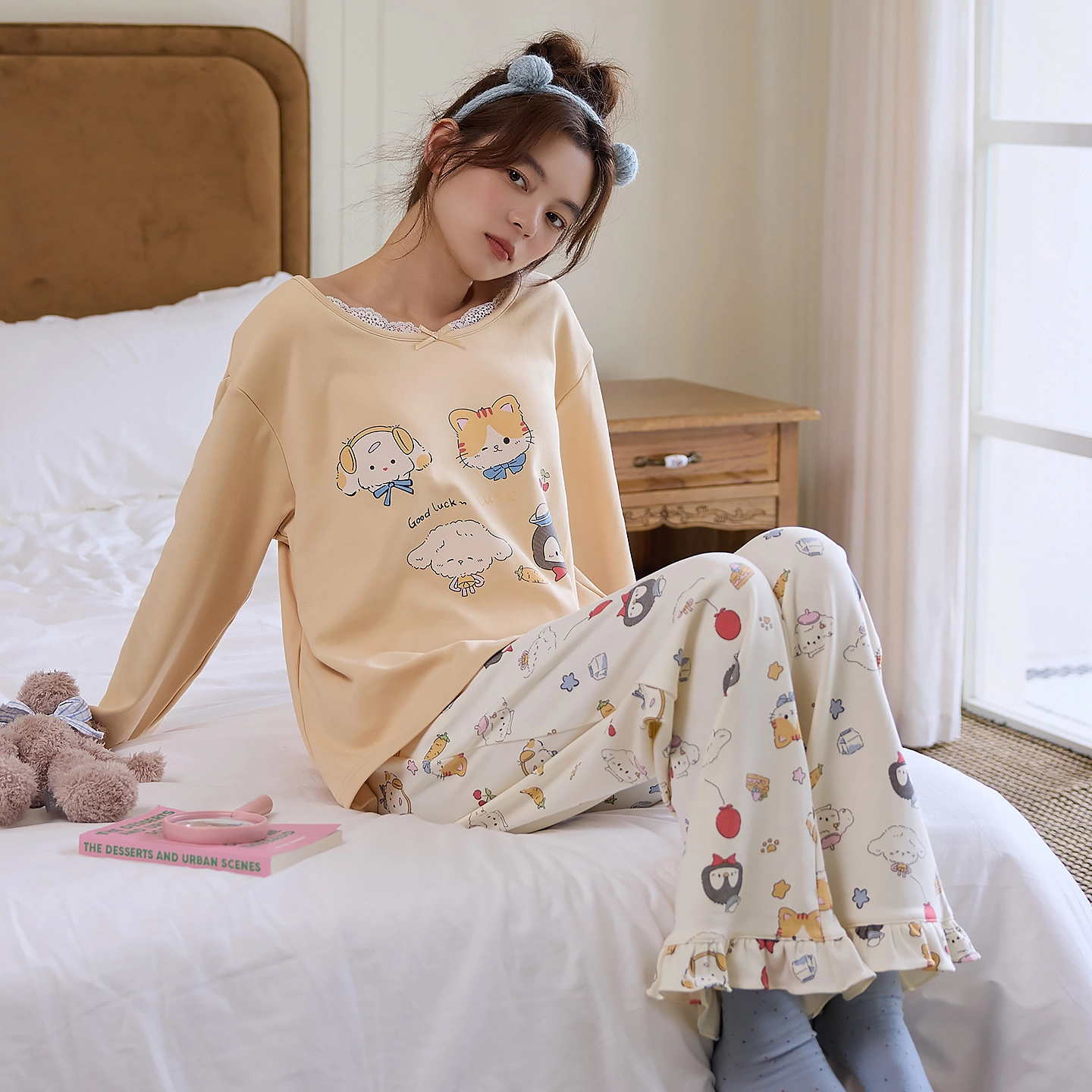 桔内 带胸垫甜美可爱卡通舒适可外穿家居服睡衣套装 女款