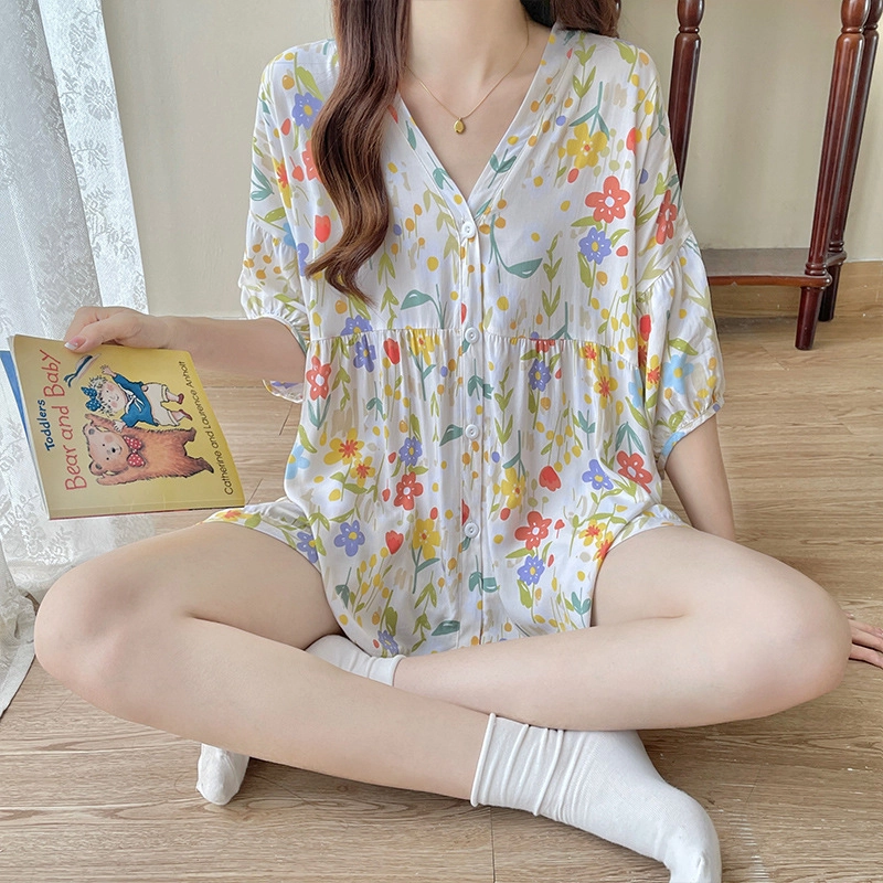 桔内 短袖短裤薄款开衫宽松可爱大码速干可外穿睡衣套装 女款