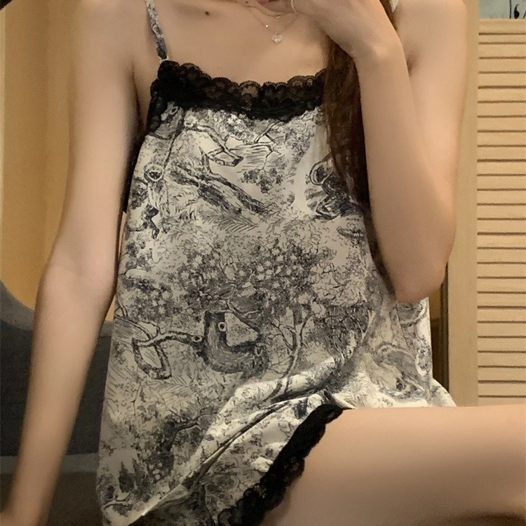 桔内 甜美花边韩版舒适吊带睡衣套装 女款