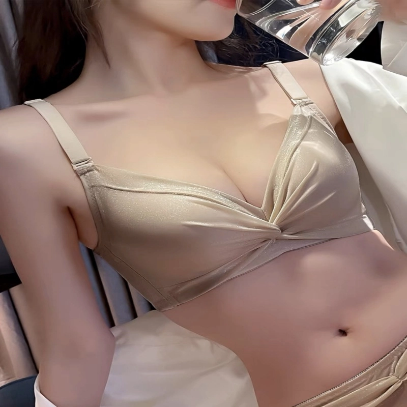 桔内 小胸聚拢收副乳防下垂调整型舒适透气文胸 女款 浅棕色
