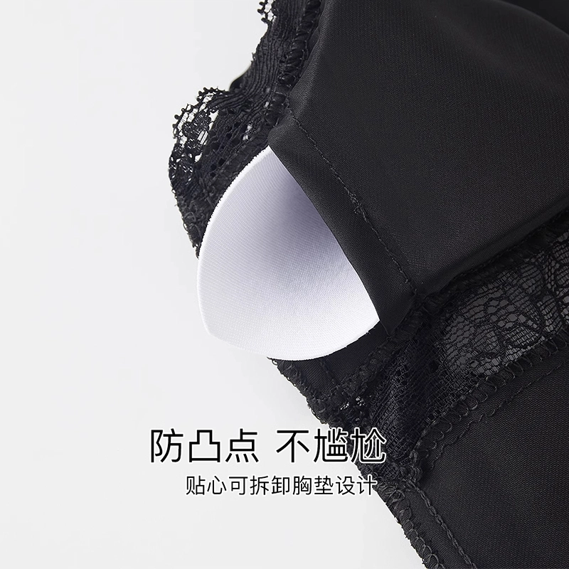 桔内 法式纯欲风蕾丝带胸垫家居服甜美可外穿睡衣套装 女款 礼盒装 黑色