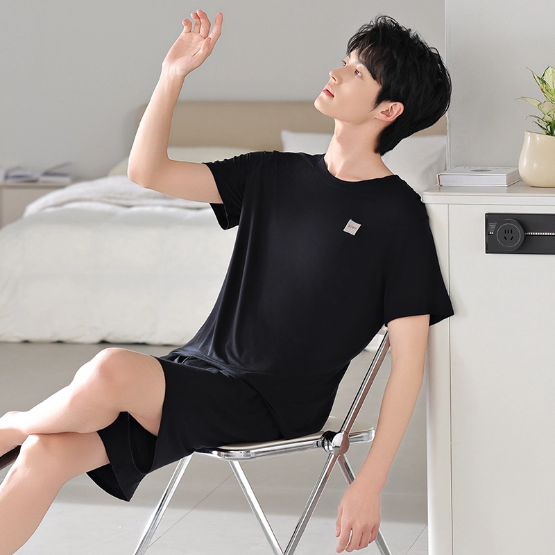 桔内 纯色轻薄可外穿宽松莫代尔家居服睡衣套装 男款