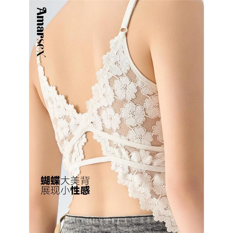桔内 法式纯欲蝴蝶蕾丝美背带胸垫一体无痕舒适软支撑无钢圈吊带 女款