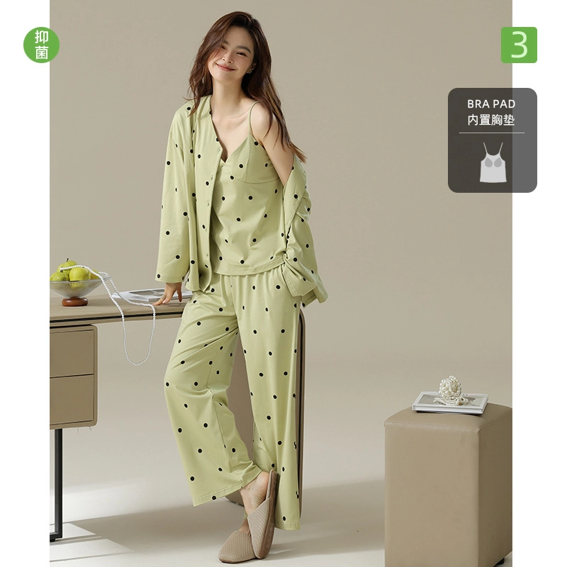 桔内 抗菌带胸垫长袖简约舒适家居服睡衣套装 女款 芽黄