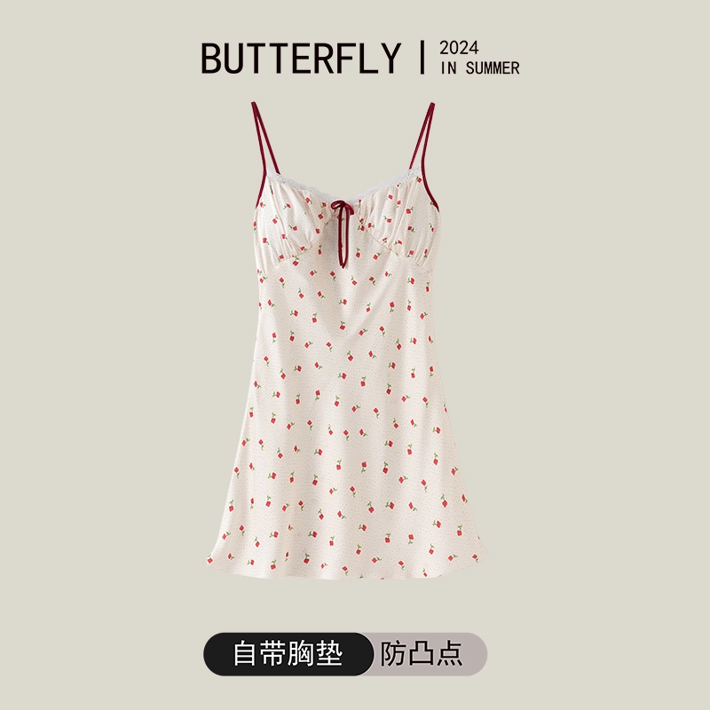 桔内 简约带胸垫纯欲性感吊带冰丝绸舒适亲肤甜美防凸点睡裙 女款 礼袋装