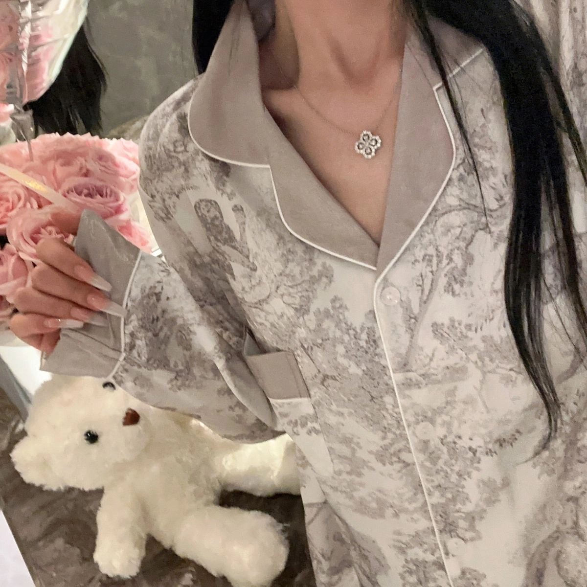 桔内 舒适时尚简约休闲居家亲肤柔软睡衣套装 女款