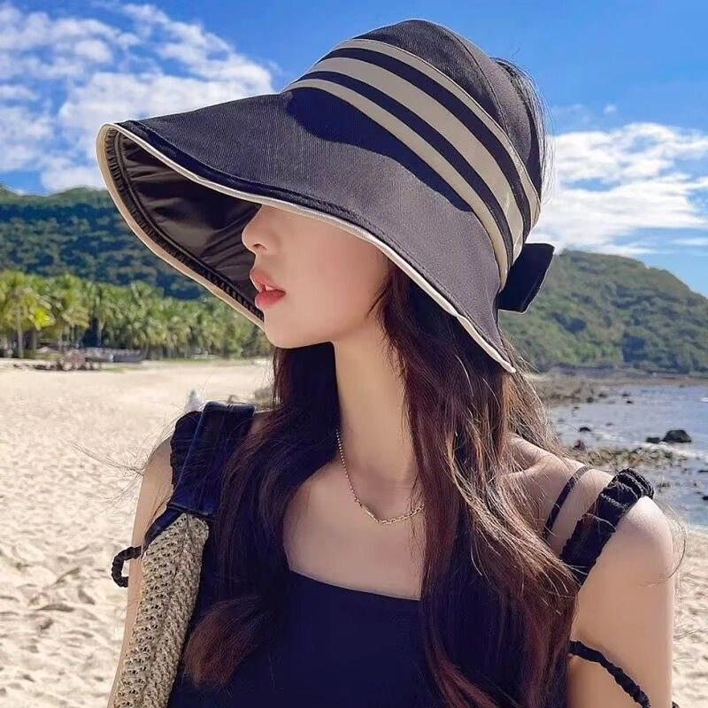北极绒 夏季潮流百搭空顶魔术贴可折叠大檐遮阳大头围显脸小透气户外出游 聚酯纤维 防晒帽 男女同款情侣款