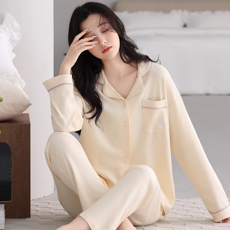 芬腾可安 春秋纯棉宽松舒适经典显瘦简约遮肉开衫外出可穿家居服睡衣套装 女款